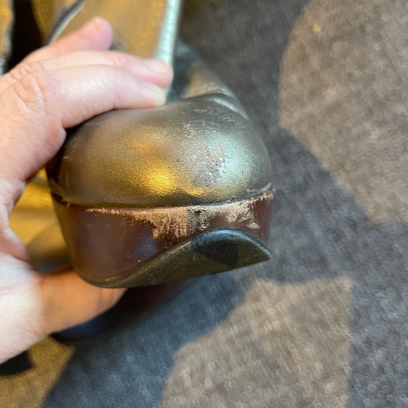 Vintage Fluevog bronze tall zip boots artistic heel! Sz 8 pink interior 3” heel - Picture 12 of 12